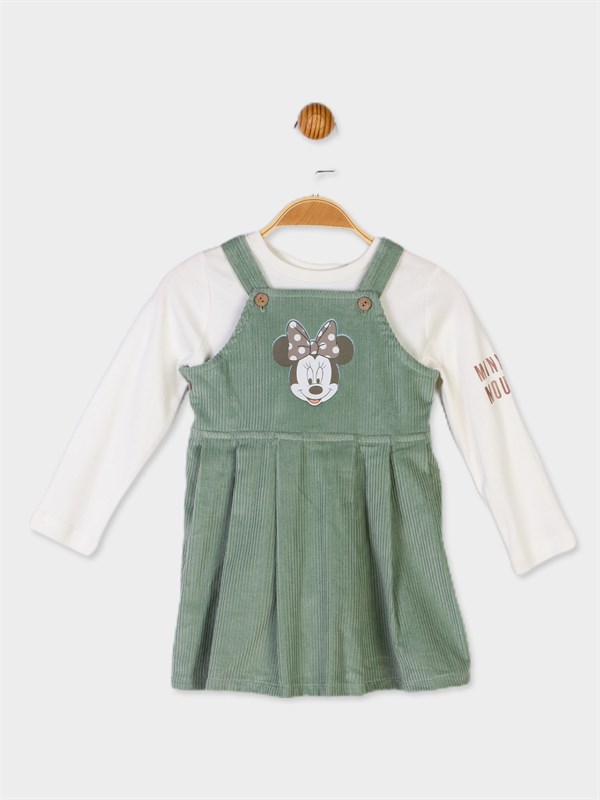 Minnie Mouse Lisanslı Çocuk Kadife Elbise Takım 20618
